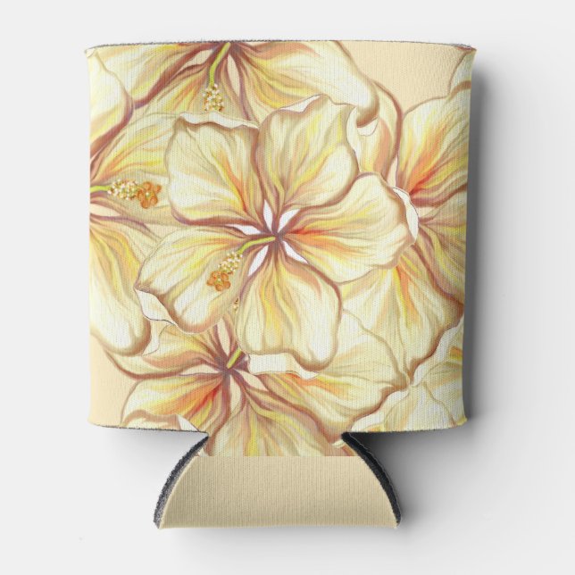 Hibiscus & lace YELLOW Can Cooler (Front)