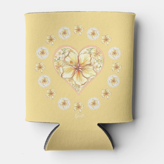 Hibiscus & lace YELLOW Can Cooler (Front)