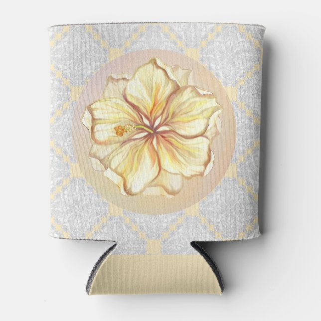 Hibiscus & lace YELLOW Can Cooler (Front)