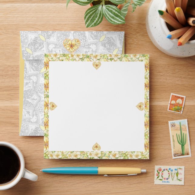 Hibiscus & lace YELLOW Envelope (Desk)