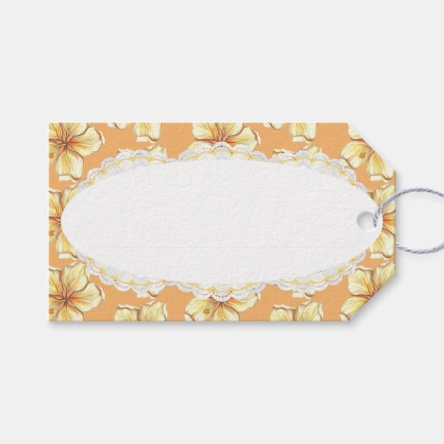 Hibiscus & lace YELLOW Gift Tags (Front (Horizontal))