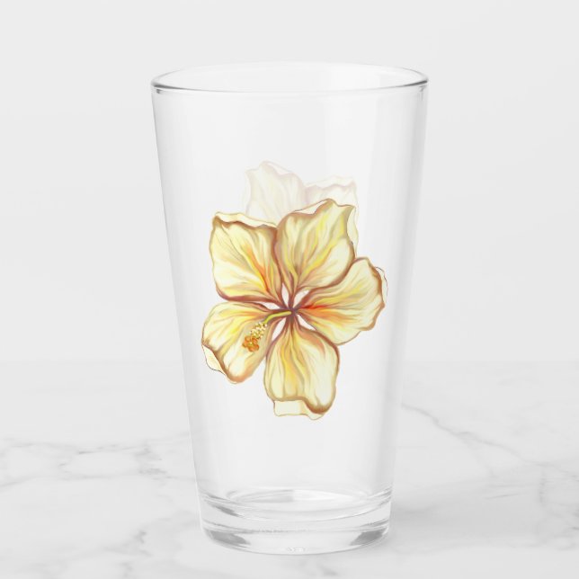 Hibiscus & lace YELLOW Glass (Front)