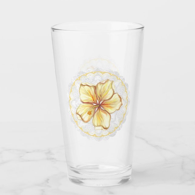 Hibiscus & lace YELLOW Glass (Front)