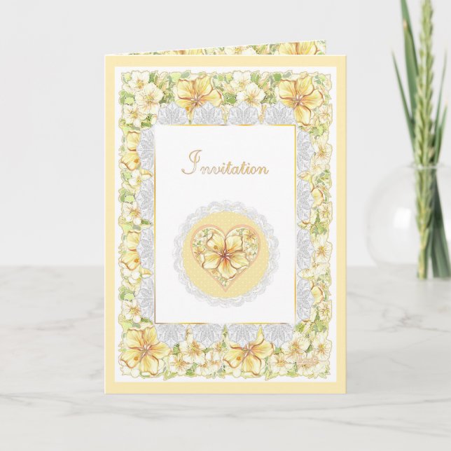 Hibiscus & lace YELLOW Invitation (Front)