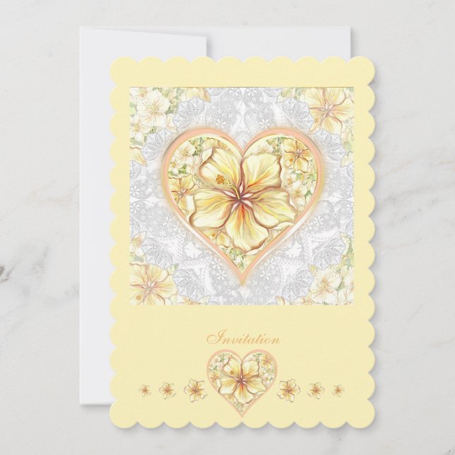 Hibiscus & lace YELLOW Invitation (Front)