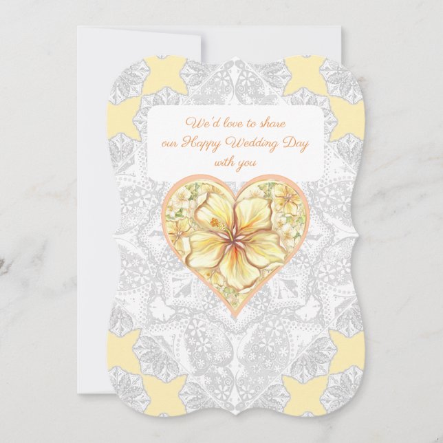 Hibiscus & lace YELLOW Invitation (Front)