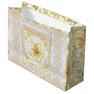 Hibiscus & lace YELLOW Large Gift Bag