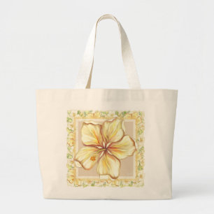 Hibiscus & lace YELLOW Large Tote Bag