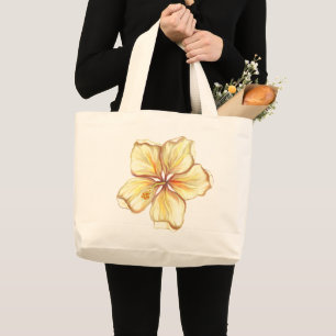 Hibiscus & lace YELLOW Large Tote Bag
