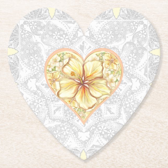 Hibiscus & lace YELLOW Paper Coaster (Front)