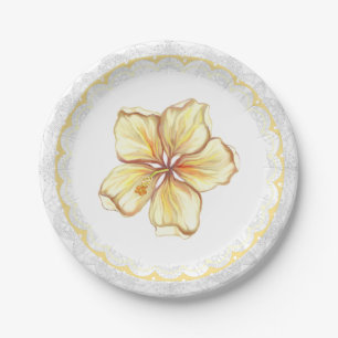 Hibiscus & lace YELLOW Paper Plate