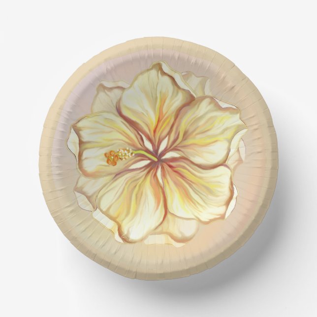 Hibiscus & lace YELLOW Paper Plate (Front)