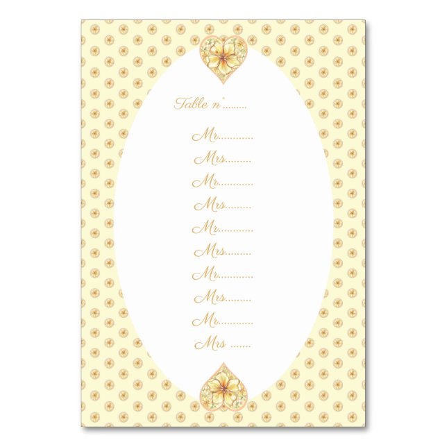 Hibiscus & lace YELLOW Table Number (Front)