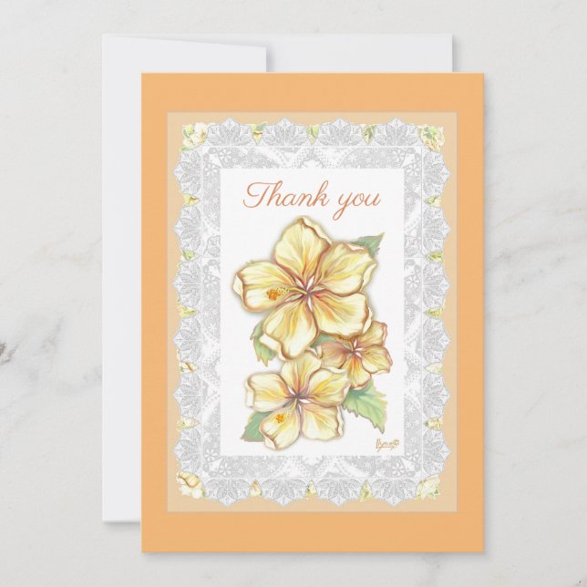 Hibiscus & lace YELLOW Thank You Card (Front)