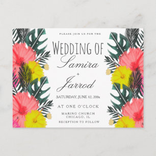 Hibiscus Leaf Hand-Drawn Floral Tropical Wedding Postcard