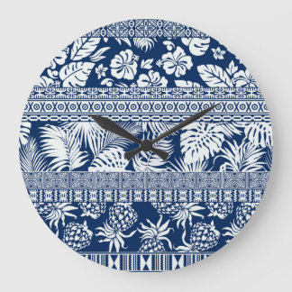 Hibiscus, leaves: Hawaiian ornament wallpaper. Large Clock