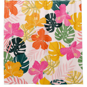 Hibiscus & Monstera: Tropical Vibrance Shower Curtain