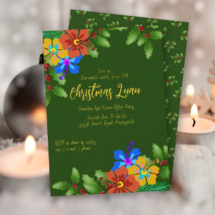Hibiscus n Holly Christmas Office Party Invitation