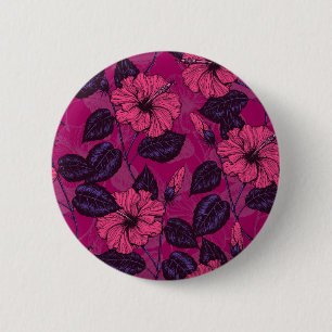 Hibiscus night 6 cm round badge