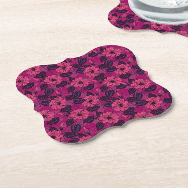 Hibiscus night paper coaster (Angled)