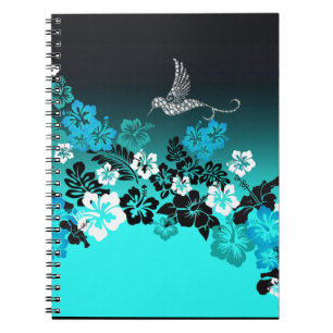 Hibiscus on Turquoise with Hummingbird Grocery Bag Notebook