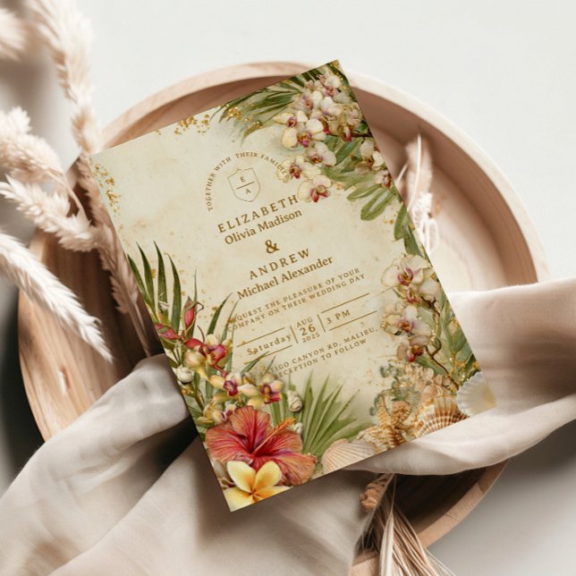 Hibiscus Palm Destination Wedding Invitation (Creator Uploaded)