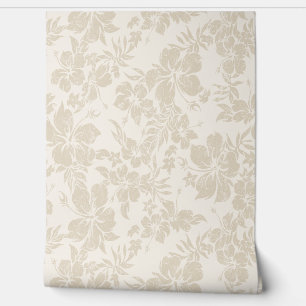 Hibiscus Pareau Distressed Hawaiian - Cream Wallpaper