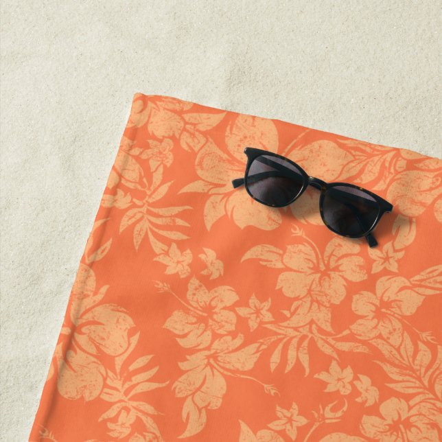 Hibiscus Pareau Distressed Hawaiian Floral- Papaya Beach Towel (In Situ)