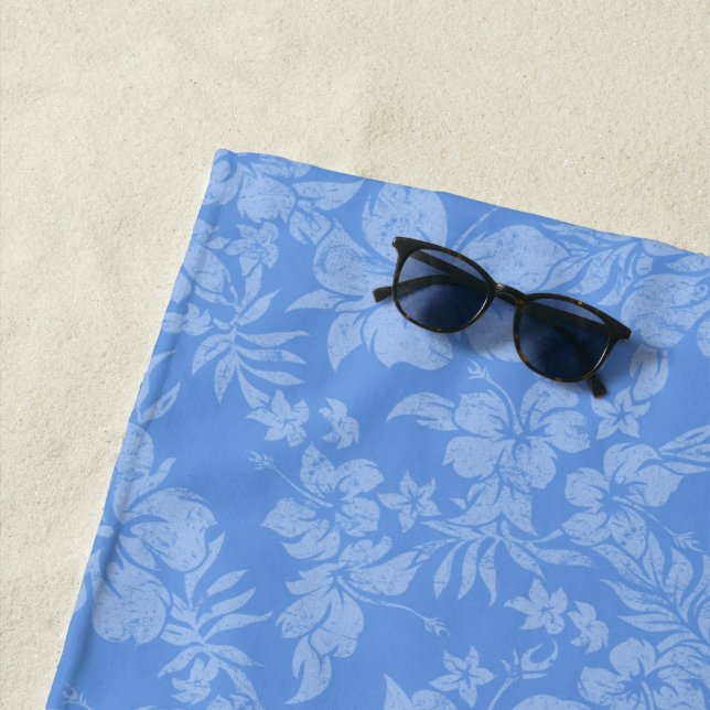 Hibiscus Pareau Distressed Hawaiian Floral- Peri Beach Towel (In Situ)