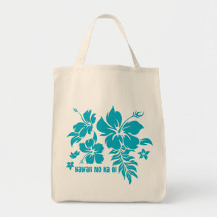 Hibiscus Pareau Hawaiian Floral in Turq for Totes