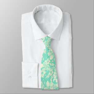 Hibiscus Pareau Hawaiian Floral Mint Green Tie