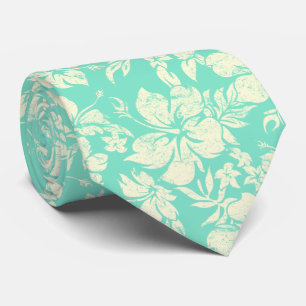 Hibiscus Pareau Hawaiian Floral Mint Green Tie