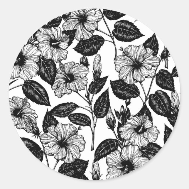 Hibiscus pattern classic round sticker (Front)