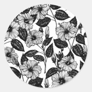 Hibiscus pattern classic round sticker