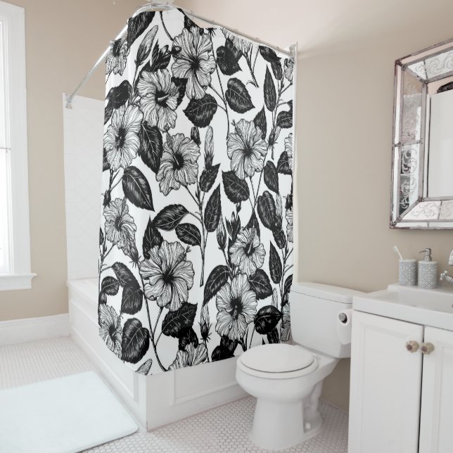 Hibiscus pattern shower curtain (In Situ)