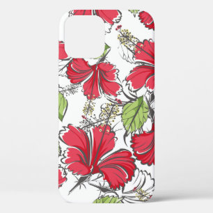 hibiscus pattern with tropical leaves and flowers  iPhone 12 case