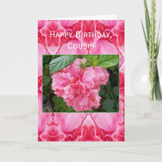 Hibiscus Personalised Cousin Birthday Card (Front)