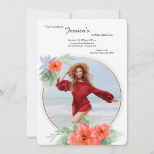Hibiscus Photo Birthday Invitation