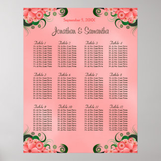 Hibiscus Pink DIY 12 Tables Wedding Seating Chart