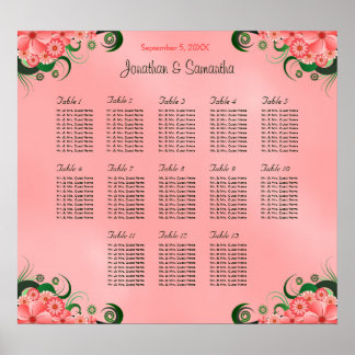 Hibiscus Pink DIY 13 Tables Wedding Seating Chart