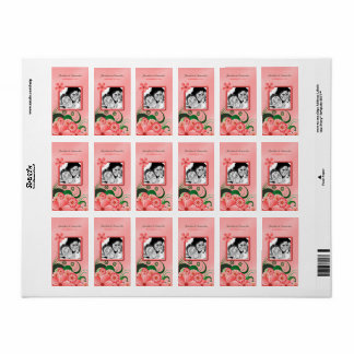 Hibiscus Pink Floral Wedding Photo Favour Labels