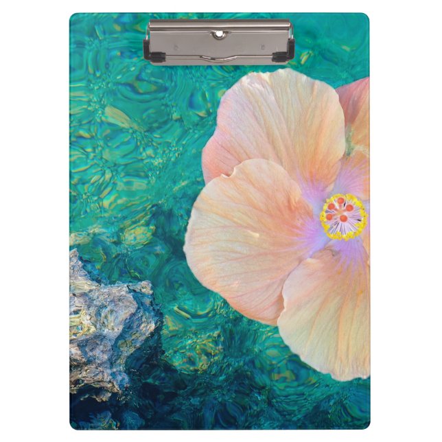 Hibiscus pink flower turquoise ocean Hawaiian Clipboard (Front)