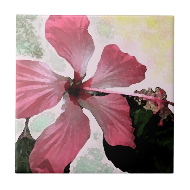 Hibiscus pink tropical flower summer exotic floral tile (Front)