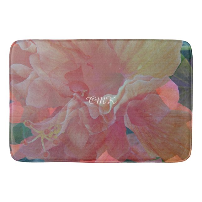 Hibiscus Pique Fabric Monogram Bath Mat (Front)