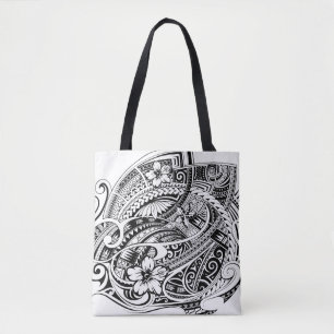 HIBISCUS POLYNESIAN TRIBAL Blk Tote Bag