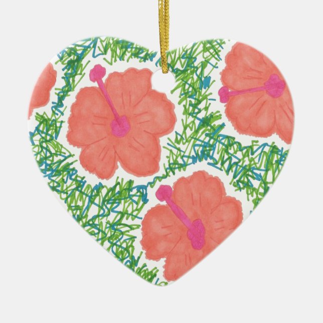 Hibiscus Pop Art Pattern Ceramic Tree Decoration (Front)