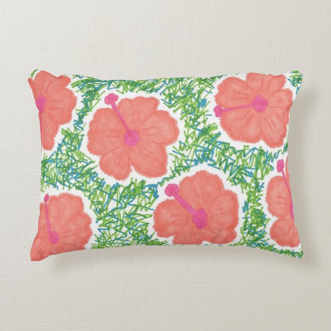 Hibiscus Pop Art Pattern Decorative Cushion (Front)