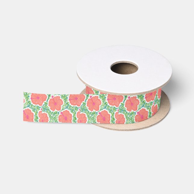 Hibiscus Pop Art Pattern Satin Ribbon (Spool)