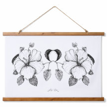 Hibiscus Poster B&W Ink Drawing