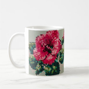 Hibiscus Soft Pastel Floral Pixel Art Coffee Mug